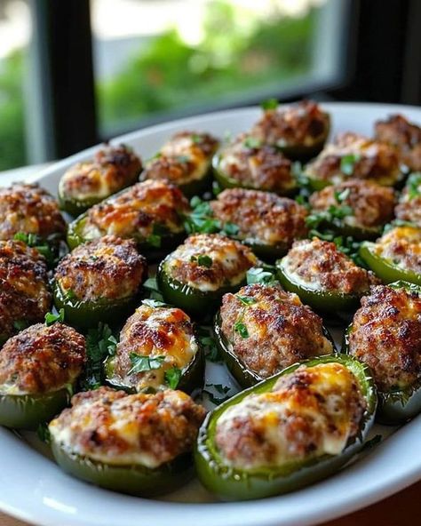 Lidia Bastianich_👩‍🍳🥣 | 🔥🧀Savory Stuffed Jalapeño Bites🔥🧀 | Facebook Jalapeño Bites, Jalapeno Bites, Farm Cooking, Spicy Salsa, Appetizers Easy Finger Food, Ground Sausage, How To Cook Sausage, Rachael Ray, Gordon Ramsay