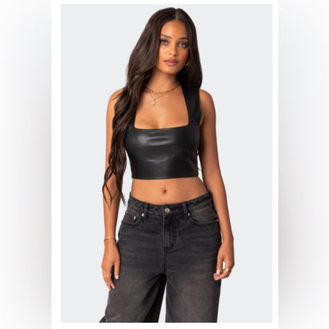 Brand New With Tags Size Medium Leather Crop Top, Faux Leather Top, Womens Sleeveless Tops, Casual Summer Tops, Swimwear Dress, Cropped Tube Top, Casual Tops For Women, Asymmetrical Tops, Dressy Tops