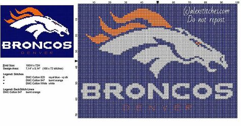 Denver Broncos NFL National Football League Team logo free cross stitch pattern Football Cross, Free Cross Stitch Pattern, Free Cross Stitch Patterns, Fantasy Football League, Stitch Stuff, Graph Patterns, Monster Crafts, Charts And Graphs, Plastic Canvas Crafts