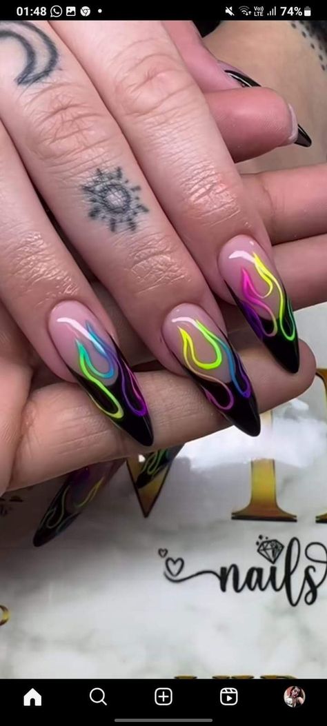 Black Trippy Nails, Festival Nails 2024, Music Festival Nails Ideas, Download Festival Nails, Excision Nails, Rock Festival Nails, Gothic Summer Nails, Music Nails Design, Rave Nails Festivals