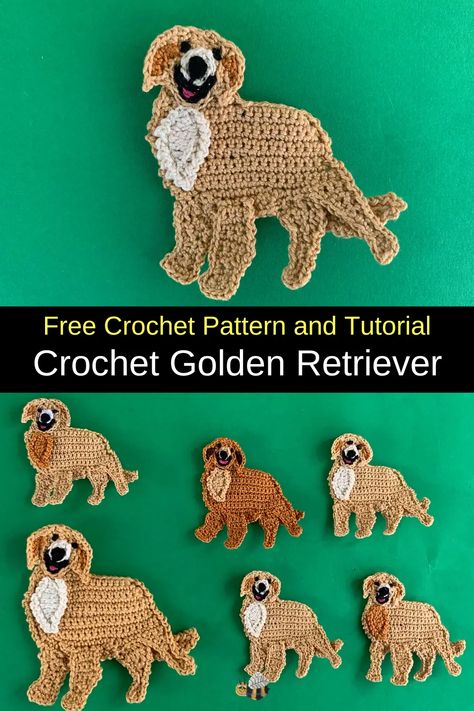 Get this free crochet pattern of a crochet golden retriever. This and many other crochet animals are available on my website, Kerri’s Crochet #FreeCrochetPatterns #CrochetGoldenRetriever #CrochetAnimal #CrochetDog Crochet Dog Applique Pattern, Flat Crochet Animals, Golden Retriever Crochet Pattern Free, Crochet Dog Applique, Crochet Animal Applique, Crochet Golden Retriever, Funky Crochet, Golden Retriever Ornament, Crochet Appliqué