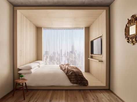 Public hotel by Herzog & de Meuron New York Room, New York Bedroom, Japandi Bedroom, Public Hotel, Hotel Concept, Nyc Hotels, New York Hotels, Hotel Industry, Dekorasi Kamar Tidur