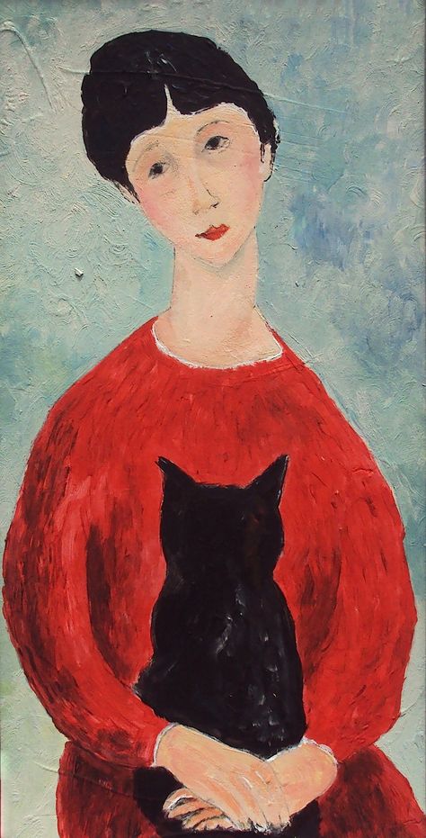 'girl, red dress, black cat' by amedeo modigliani Modigliani Portraits, Modigliani Art, Amedeo Modigliani, Celebrities Tattoos, Quotes Design, Education Humor, Wallpaper Cave, Naive Art, Arte Horror