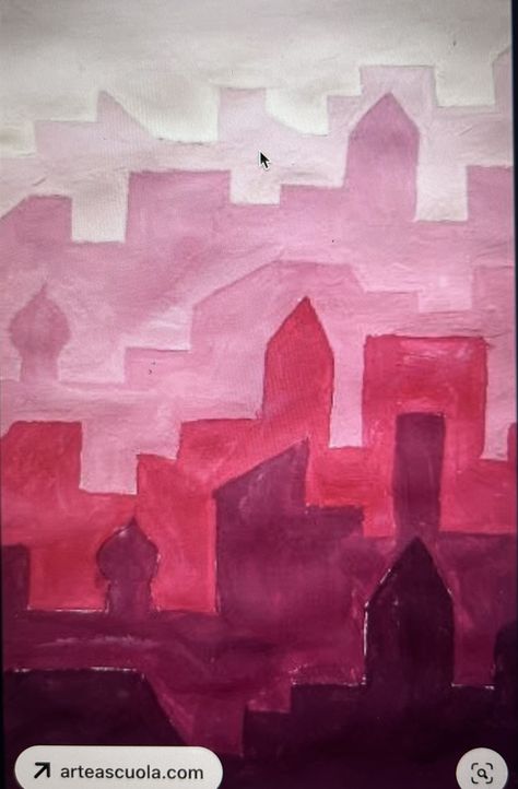 light (color and value)- because it uses different colors to show the different levels of buildings Red Theme Painting, Color Value Painting, Red Theme Acrylic Painting, Red Scenery Painting, Red Light District Art, Color Value, Value Painting, Paint The Town Red, Pilots Art