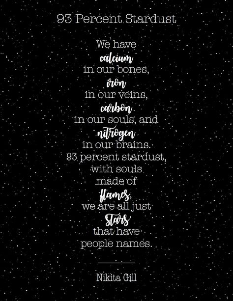 Nikita Gill | 93 Percent Stardust #NikitaGill #Poem #Words #Starry #NightSky #Typography #Calligraphy #NikitaGillQuotes #Print 93 Percent Stardust, Celestial Quotes, Made Of Stardust, Nikita Gill, Typography Calligraphy, Best Poems, Short Poems, People Names, I Am In Love