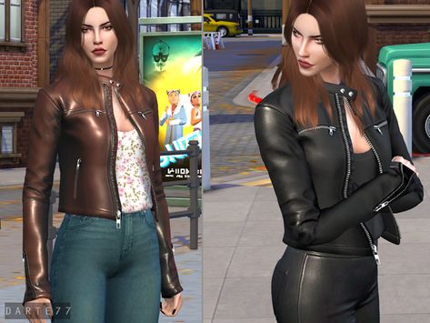 Racer Leather Jacket - Females | Darte77 on Patreon Racer Jacket Outfit Women, Racer Jacket Outfit, Racer Leather Jacket, Sims 4 Hair Male, Celebrities Leather Jacket, Jacket Outfit Women, Sims 4 Teen, Sims Four, Racer Jacket