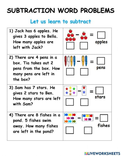 Math Word Problems For Kindergarten, Word Problem Subtraction Grade 1, First Grade Math Word Problems, Simple Math Word Problems, Kindergarten Math Word Problems, 1st Grade Math Worksheets Word Problems Addition And Subtraction, Addition Word Problems Grade 1, Subtraction Word Problems Grade 1, Subtraction Word Problems Kindergarten