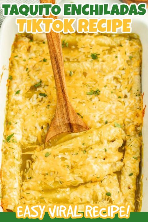 Enchiladas With Taquitos, Lazy Enchiladas With Taquitos, Taquito Casserole Recipe, Taquito Enchiladas, Lazy Enchiladas, Frozen Taquitos, Easy Enchilada Casserole, Easy Enchilada Recipe, Easy Chicken Enchilada Recipe