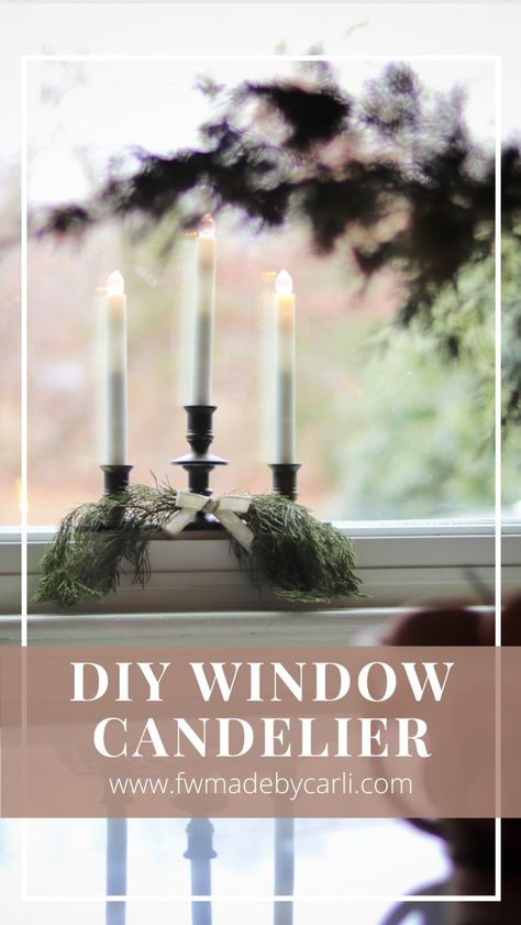 Window Candles Ideas, Decorating Window Sills, Diy Window Sill, Candlestick Makeover, Electric Window Candles, Christmas Window Candles, Christmas Candelabra, Window Candle, Window Sill Decor