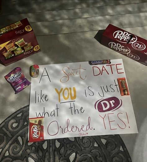 Asking To Dance Ideas Funny, Ideas For Answering To A Dance, Reese’s Dance Proposals, Hoco Dr Pepper Proposal, Promposal Signs Funny, Original Promposal Ideas, Dr Pepper Dance Proposal, Jolly Rancher Hoco Proposal, Promposal Yes Ideas