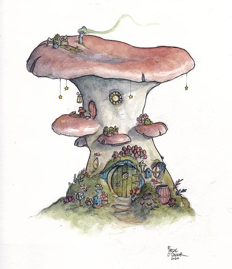 Mushroom Home, 동화 삽화, Little Mushroom, Cat Air, Mushroom House, Hur Man Målar, Watercolor Art Lessons, Lukisan Cat Air, Arte Sketchbook