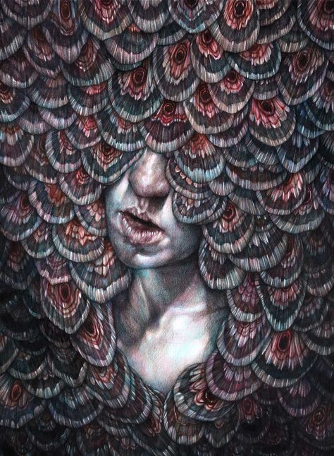 Marco Mazzoni, Dance/Weep/Dance, 2016. Colored pencils on paper, 40 x 30cm © Marco Mazzoni. Colored Pencil Sketches, Marco Mazzoni, Flora And Fauna Drawing, Moleskine Sketchbook, Faber Castell Polychromos, Colossal Art, Metal Magazine, Flower Sculptures, Contemporary Illustration