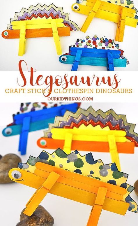 Craft Stick Projects, Dinosaur Craft, Easy Preschool Crafts, Preschool Projects, Dinosaur Crafts, Ocean Crafts, Craft Projects For Kids, Camping Crafts, Fun Crafts For Kids