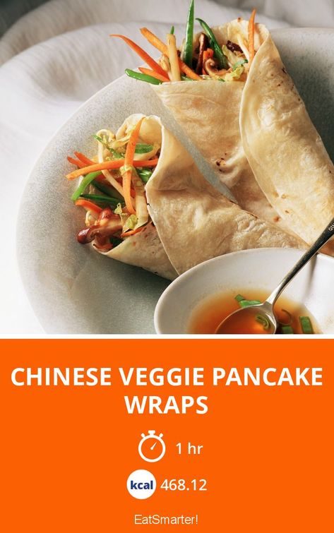 Chinese veggie pancake wraps - 468 kcal - simple dish - So healthy is the recipe: 7.5/10 | A recipe idea by EAT SMARTER | Asian, Chinese, Eggs, Cooking on vacation, Vegetable #pancake #healthyrecipes Chinese Eggs, Vegetable Pancake, Veggie Pancakes, Spicy Drinks, Duck Sauce, Protein Packed Breakfast, Chinese Cabbage, Eat Smart, Hoisin Sauce