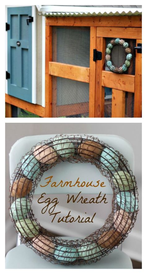 This farmhouse egg wreath is easy to make! Paint the eggs any color you’d like, and hang in a farmhouse kitchen or on a chicken coop! Farmhouse Egg Wreath, Chicken Coop Diy, Farmhouse Eggs, Make Paint, Egg Wreath, Easter Wreath Diy, Chicken Crafts, Easter Egg Wreath, Farmhouse Crafts