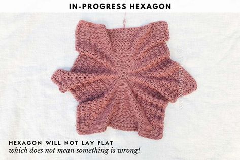 An overhead shot of a crochet hexagon that will form the basic of a crochet hexagon cardigan. Hexagon Sweater, Vest Haken, Hexagon Cardigan, Crochet Sweater Vest, Make And Do Crew, Fast Crochet, Crochet Baby Girl Dress, Crochet Scarf Pattern Free, Crochet Sweater Pattern Free