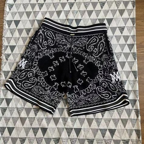 AMIRI Bandana Men Embroidered logo Crochet Knit Black Drawstring Shorts Black Drawstring Shorts, Bandana Men, Bandanas Men, Us Man, Drawstring Shorts, Outfit Ideas, ? Logo, Knitting, Crochet