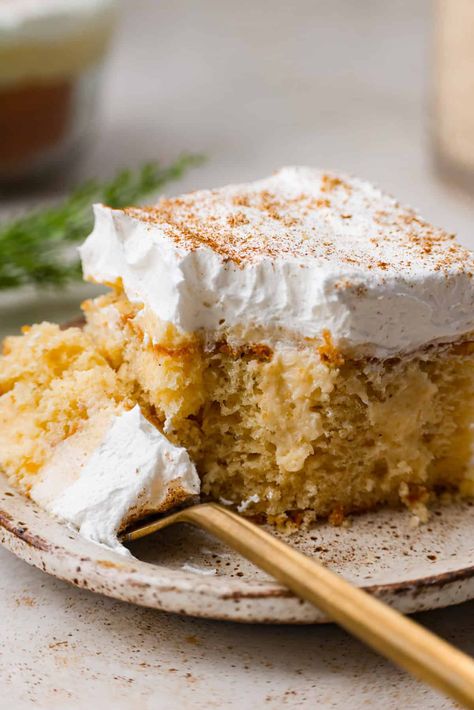 Eggnog Poke Cake - The Recipe Critic Egg Nog Poke Cake Holidays, Christmas Poke Cake Recipes, No Bake Haystack Cookies, Cookie Recipes High Altitude, Eggnog Poke Cake, Haystack Cookies, 2024 Holidays, Happy Festivus, Eggnog Cake