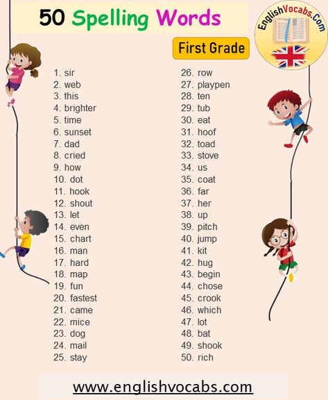 50 Spelling Words For First Grade, 1st Grade Spelling Words List - English Vocabs 1st Grade Spelling Words List, Short Vowel And Long Vowel, Words For First Grade, 1st Grade Spelling, Spelling Words List, Long Vowel Words, Beginning Sounds Worksheets, Words List, English Spelling