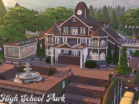 Private School Mod Sims 4, Modern Loft House, Ornamental Cherry, Private High School, The Sims 4 Lots, Mountain Huts, Jungle Adventure, Modern Loft, Island Living