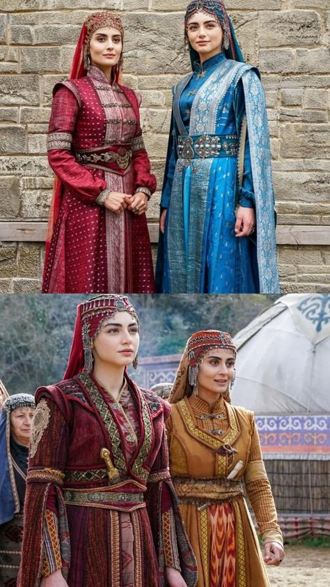 Ancient Turkish Clothing, Traditional Turkish Clothing Women, Turkish Culture Traditional Dresses, Safavid Clothing, Ottoman Empire Fashion, Bala Hatun Dress, Turkish Fashion Traditional, Turkish Traditional Dresses, Ottoman Empire Clothing