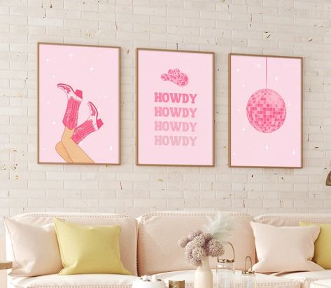 PDIGITALPRINTABLES - Etsy India Pink Disco Cowgirl, Preppy Cowgirl, Hot Pink Print, Cowgirl Wall Art, Rodeo Poster, Wall Art Orange, Retro Style Posters, Pink Disco, Disco Cowgirl