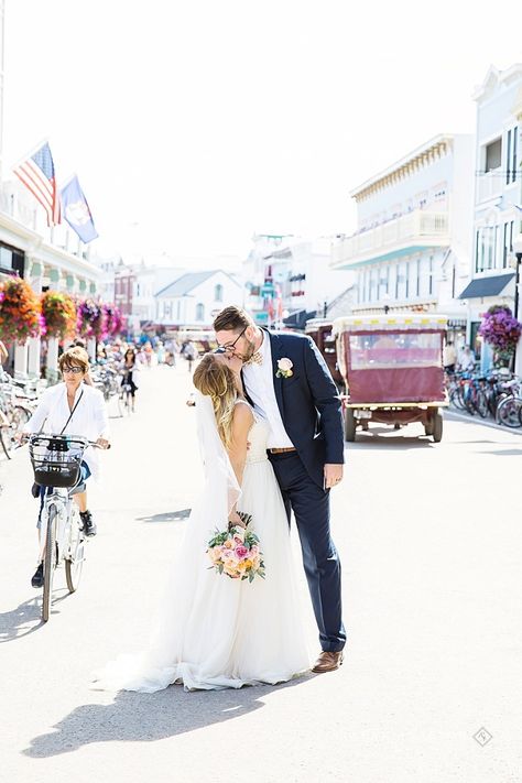 Couple walking down main street on mackinac island | Rayan Anastor Photography | Mackinac Island Wedding Photographer Mackinac Island Wedding, Couple Walking, Couples Walking, Island House, Mackinac Island, Island Wedding, Ideal Wedding, Michigan Wedding, Wedding Invitations Diy