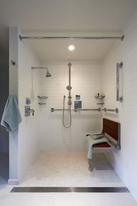 A Dream Come True – Port Townsend FabCab – FabCab Accessible Bathroom Design, Ada Bathroom, Recessed Cabinet, Accessible Bathroom, Teak Bench, Port Townsend, Aging In Place, Inclusive Design, Seat Design