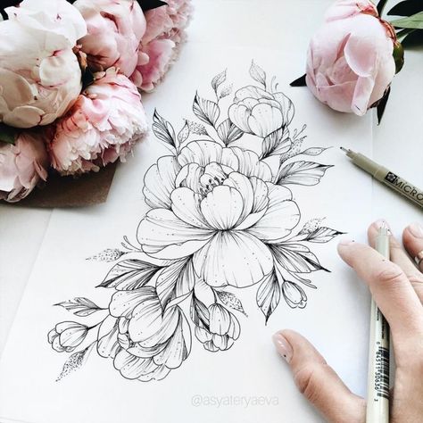 Peonies Flower Tattoo, Peony Flower Tattoo, Peony Flower Tattoos, Peony Tattoo, Flower Tattoo Drawings, Tattoo Templates, Peonies Tattoo, Floral Tattoo Design, Hip Tattoo