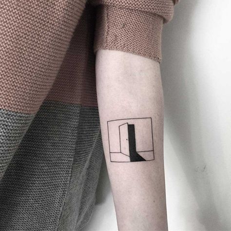 Open door tattoo by Chinatown Stropky inked on the left forearm Open Door Tattoo, Open Tattoo, Door Tattoo, Square Tattoo, Brain Tattoo, Red Heart Tattoos, Bolt Tattoo, Shape Tattoo, Handpoke Tattoo