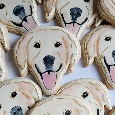 Small Town Cookie | Hi, I'm Chris! on Instagram: "Say hello to Tucker, he's my biggest portrait order yet! I had to paint his face 120 times for wedding favors! That tongue made me smile the whole time my hand was cramping though 🐶 Now I know how @itsbritsbatch felt with her mega pup order! Check out her page, her cookies will blow ya mind! Custom cutter | @flourdbybethany ____ #cookieart #cookieartist #cookiedecorator #decoratedcookies #royalicingcookies #royalicing #cookiesofig #cookieofthe Golden Retriever Cookies, Golden Retriever Birthday, Golden Retriever Baby, Made Me Smile, Baby Boy 1st Birthday Party, Something Blue Wedding, Baby Boy 1st Birthday, Cut Out Cookies, Cookie Art