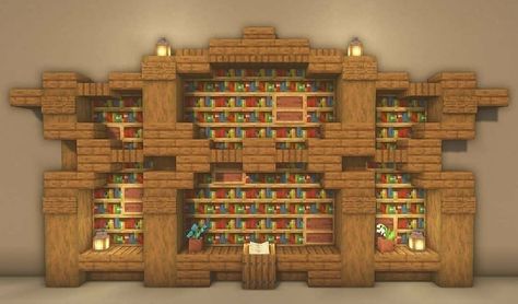 Minecraft Library Interior Design, Minecraft Giant Library, Minecraft Aesthetic Storage Room, Mc Library Build, Library Design Minecraft, Minecraft Empty Space Ideas, Minecraft Shop Interior Design, Library Room Minecraft, Minecraft Stone Floor Pattern