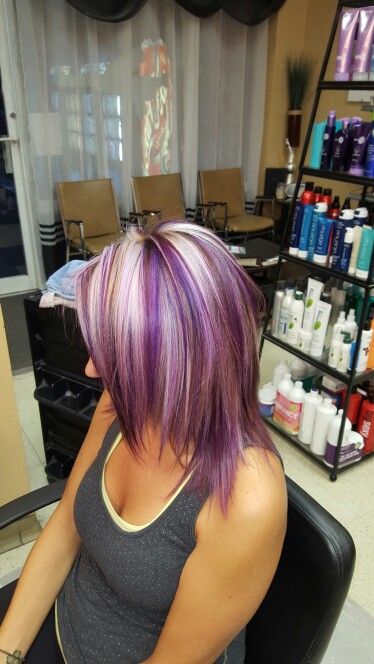 Purple blonde highlights Purple Blonde Hair, Highlights Bob, Purple Blonde, Purple Hair Highlights, Hair Color Blonde, Blonde Short, Purple Highlights, Hair Color Purple, Blonde Hair With Highlights