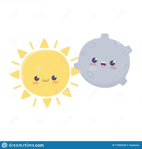 Sun And Moon Illustration Art, Sun And Moon Cartoon, Sun And Moon Illustration, Kawaii Space, Sweet Sticker, Moon Cartoon, Cartoon Sun, Sun Illustration, Space Illustration