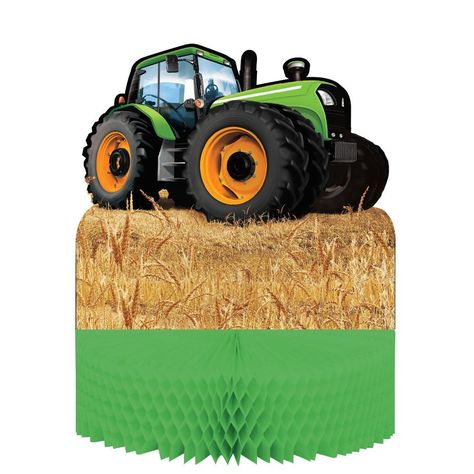 Amazon.com: Tractor Time Centerpiece: Kitchen & Dining John Deere Party, Paper Centerpieces, Tractor Party, Barnyard Party, Tractor Birthday, Green Tractors, Birthday Napkins, Farm Birthday Party, Birthday Centerpieces