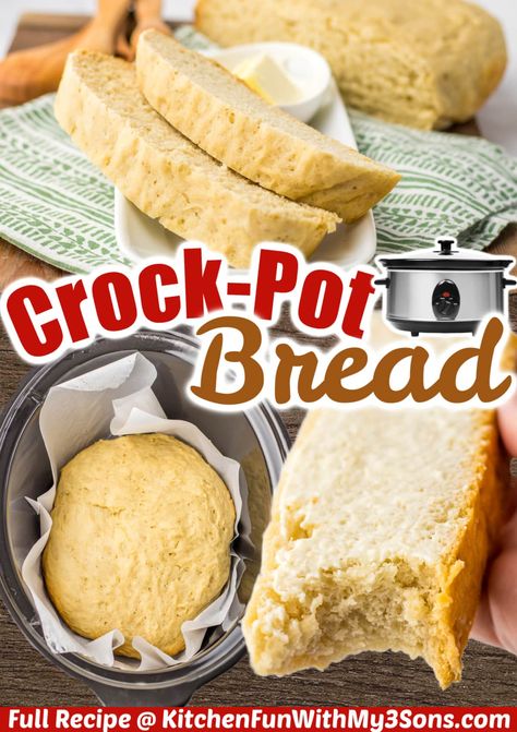 This Crock Pot Bread is a super simple from-scratch recipe. It’s soft, slightly sweet, and crusty on the outside. You’ll never eat store-bought bread again! Homemade Bread Crockpot Easy Recipes, Bread In A Crockpot, Bread In Crockpot Recipe, Crock Pot Bread Easy, Bread In The Crockpot, Crockpot Bread Recipes Slow Cooker, Instapot Bread Recipes, Crock Pot Bread Recipe, Crockpot Sourdough Bread