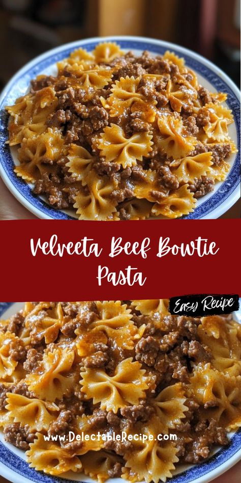 Bow Tie Pasta Recipe, Beef Sauce, Velveeta Cheese, Dinner With Ground Beef, Cheese Cubes, Bowtie Pasta, Quick Weeknight Dinners, Cheese Pasta, Noodle Recipes