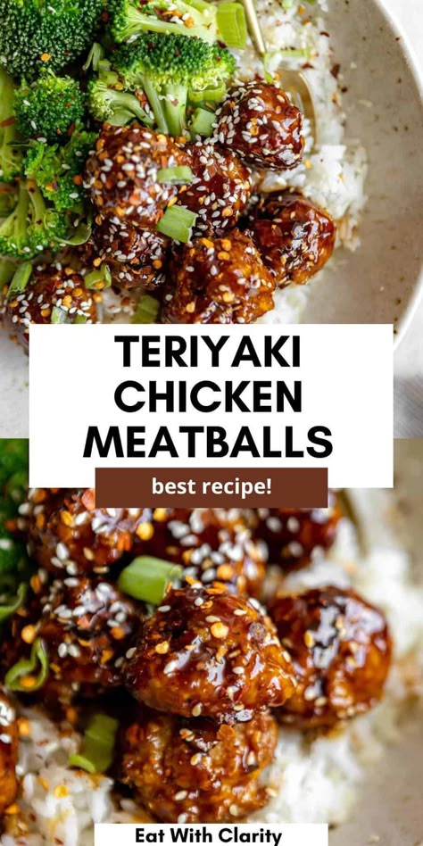 Teriyaki Chicken Meatballs Fancy Meal Prep Ideas, Meatballs Rice And Broccoli, Chicken Meatballs Teriyaki, Teriyaki Meatball Meal Prep, Healthy Teriyaki Meatballs, Teriyaki Chicken Healthy Meal Prep, Healthy Chicken Meatball Dinner, Healthy Winter Lunch Recipes, Meatball And Rice Dinner Ideas