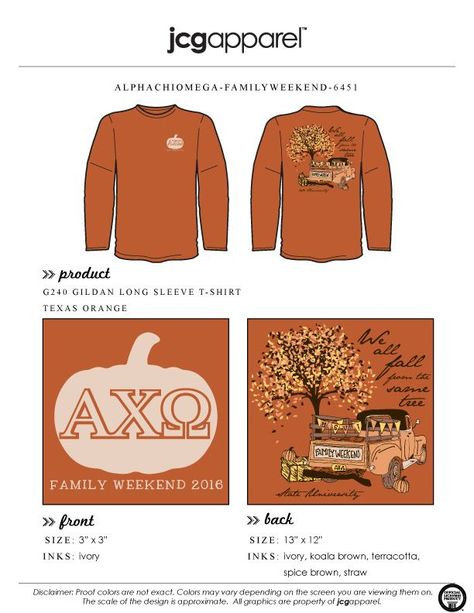 JCG Apparel : Custom Printed Apparel : Alpha Chi Omega Family Weekend T-Shirt #axo #alphachiomega #family #fall #greek Panhellenic Shirts, Phi Mu Shirts, Theta Phi Alpha, Sorority Shirt Designs, Sorority Shirt, Sorority Bid Day, Sorority Tshirts, Family Weekend, Alpha Chi Omega