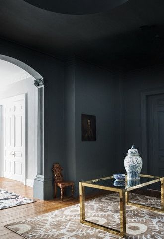 Squid Ink Hallway - Inspiration | Paint & Paper Library Hallway Colour Schemes, Hallway Paint, Blue Grey Walls, Hallway Colours, Dark Blue Walls, Light Gray Paint, Navy Walls, Navy Blue Walls, Paint And Paper Library