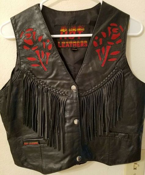 Leather Waistcoat Women, Cowboy Vest Outfit, Open Vest Outfit, Black Leather Vest Outfit, Fire Inspired Outfits, Leather Vest Outfits For Women, Fringe Vest Outfit, Western Gothic Fashion, Damien Lavey