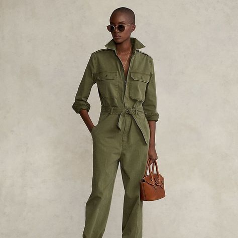 Cotton Twill Jumpsuit | Ralph Lauren in 2022 | Jumpsuit, Safari chic, Fashion Ralph Lauren Safari, Safari Chic, Jeans Petite, Ralph Lauren Shop, Jumpsuit Outfit, Green Jumpsuit, Ralph Lauren Pants, Safari Style, Ralph Lauren Collection