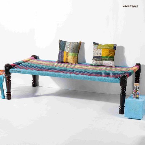 woden charpai patio bed daybed khat Bed Without Storage, Sitting Bench, Woven Furniture, Water Bed, Cot Bed, Day Bed, Bedding Brands, Sheesham Wood, Living Room Sets Furniture