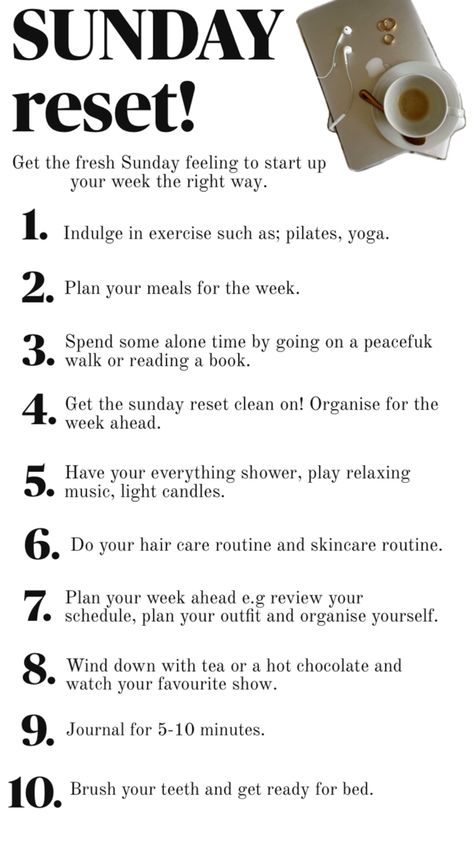 sunday reset Room Checklist, Sunday Feels, Sunday Reset, Things To Do When Bored, Bullet Journal Design Ideas, Healthy Lifestyle Motivation, Alone Time, Good Habits, School Hacks