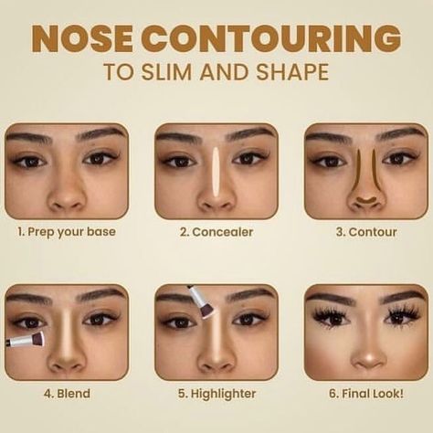 Nose contouring to slim and shape tutorial 😍 | Instagram Nose Line Makeup, Nose Contouring Tutorial Step By Step, Contour Large Nose, Large Nose Contouring, Face Contour For Round Face, Nose Contour For Big Nose Tip, How To Contour Crooked Nose, Nose Contour For Different Noses, Contour To Make Nose Smaller