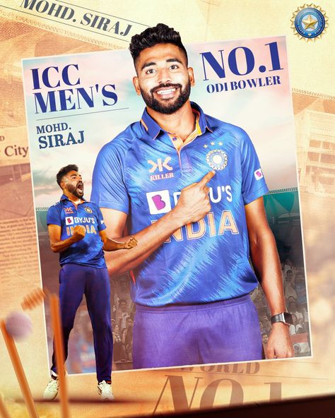 Meet the ICC Men's ODI No. 1⃣ Bowler! 🔝 Congratulations, #Mohammad Siraj #Twitter #mdsirajofficial 👏 👏 #TeamIndia 📌 January 26, 2023 📌 Mohammad Siraj, Miya Bhai, Peacock Mehndi, Peacock Mehndi Designs, India Cricket Team, Digital India, India Cricket, Digital Marketing Design, Makar Sankranti