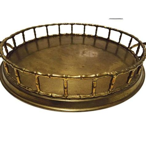 Image of Vintage Faux Bamboo Brass Vanity Tray Cottage Glam, Italian Plates, Brass Monkey, Bamboo Tray, Perfume Tray, Rustic Glam, Vintage Trays, Serving Trays With Handles, Brass Tray