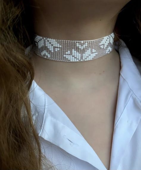 Trendy White Handmade Choker, Elegant White Handmade Choker, Unique Silver Beaded Choker, White Beaded Metal Choker, Bead Loom Choker, Beaded Chocker, Bead Loom Bracelets, Loom Bracelets, Traditional Jewelry