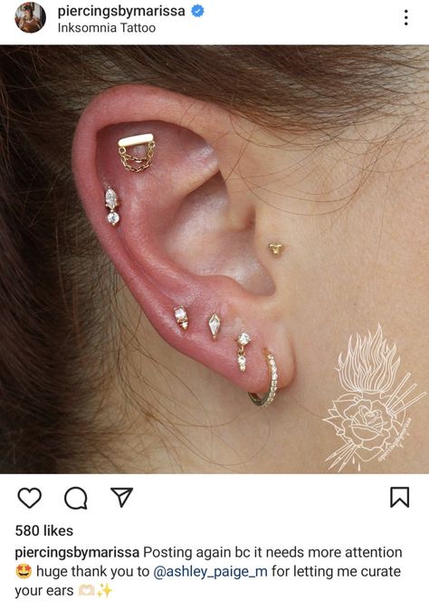 Gold ear stack using Buddha Jewelry, Junipurr, and Ember Body Jewelry Inksomnia Tattoo Gold Ear Stack, Ear Curation, Instagram Posting, Buddha Jewelry, Ear Stack, Ear Studs, Body Jewelry, Piercings, Thank You