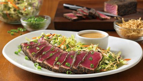 5 Must-Try Menu Items at Outback Steakhouse - Honey + Lime Ahi Recipes, Seared Ahi Tuna Recipe, Ahi Tuna Recipe, 5 Course Meal, Tuna Recipe, Seared Ahi, Outback Steakhouse, Eating Light, Ahi Tuna